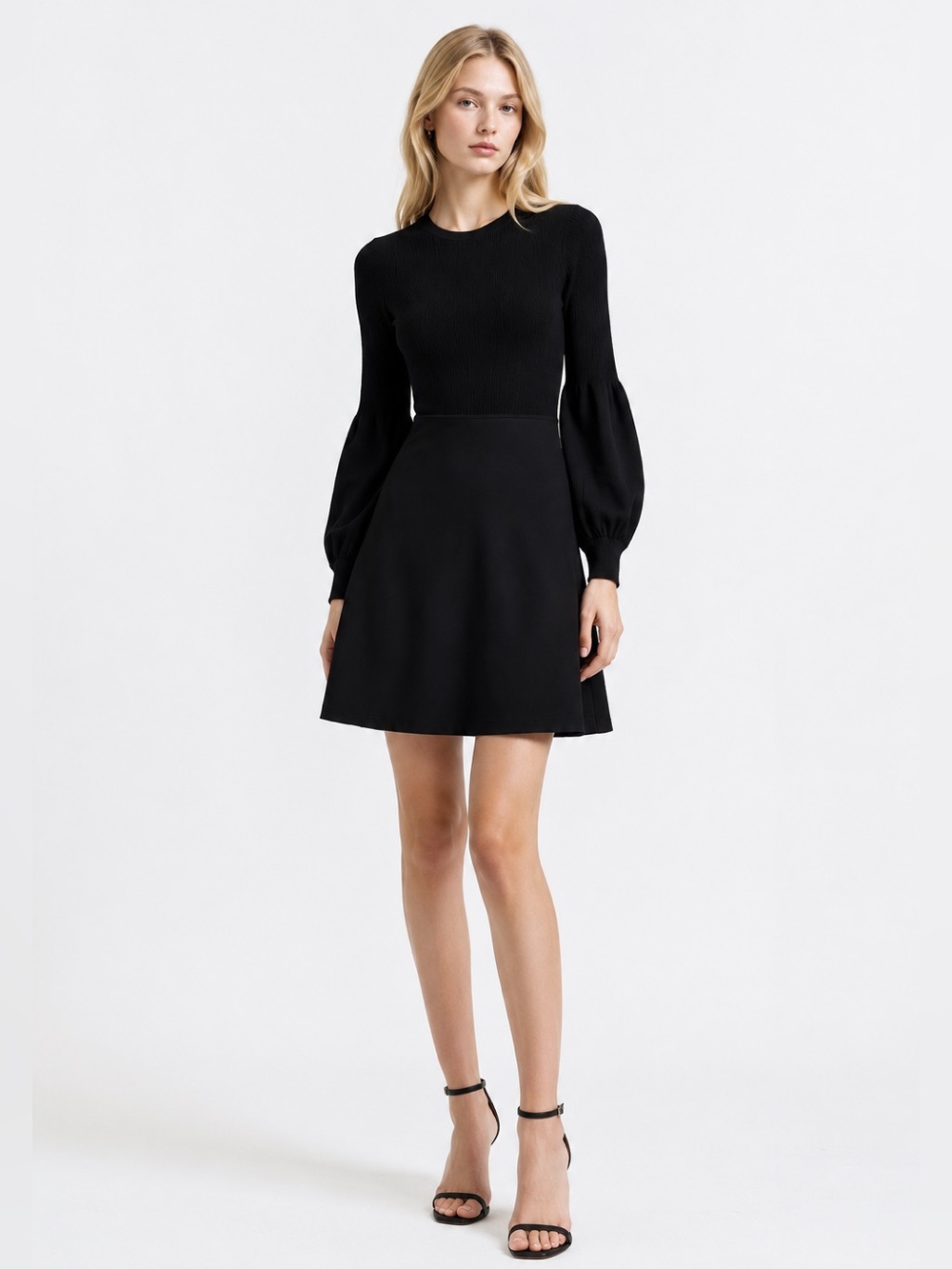 Theory Black Long-Sleeve A-Line Dress